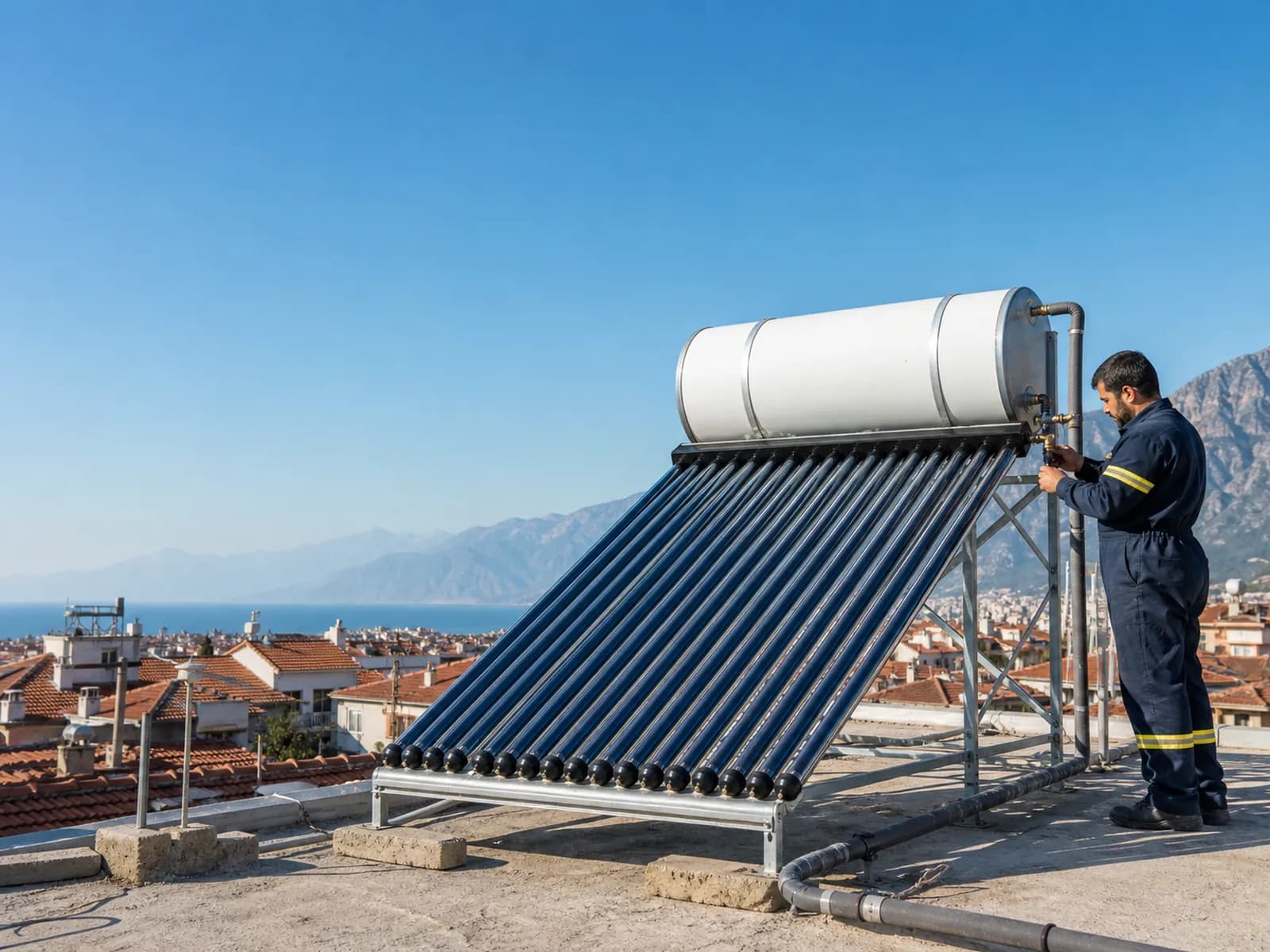 Antalya'da günısı sistemini kontrol eden teknik servis çalışanı